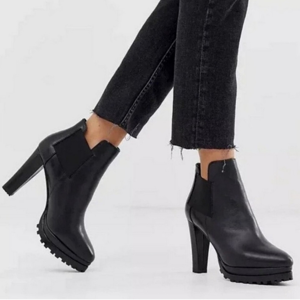 AllSaints Black Leather High Heel Ankle Booties